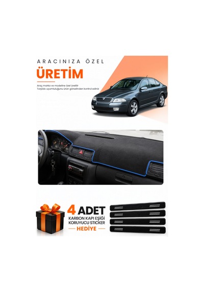 Skoda Octavia 2000-2008 Uyumlu Torpido Koruma Örtüsü Oto Kılıfı - Siyah Mavi