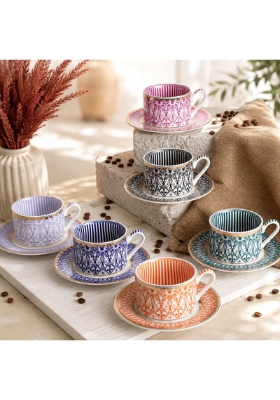 6 Kişilik Porselen Marrakesh Kahve Fincanı 90 Ml-7505 Çok Renkli