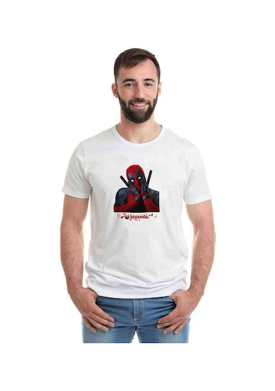 Deadpool Düşünceli Baskılı Beyaz Erkek Tshirt