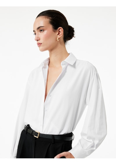 Koton Regular Fit Pile Detaylı Uzun Kollu Poplin Gömlek Beyaz 6wak60070uw Beyaz
