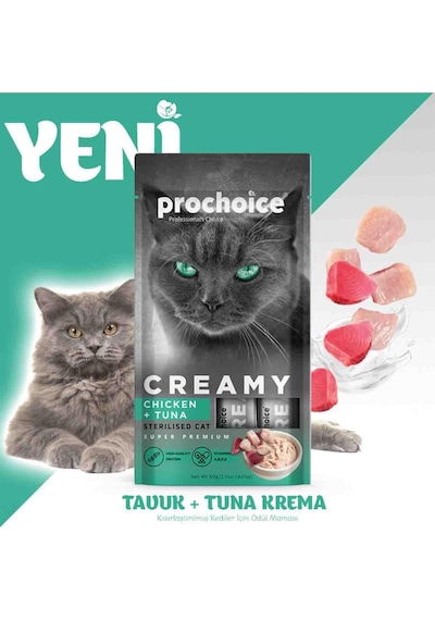 Pro Choice Creamy Kediler İçin Tavuklu Ton Balıklı Sıvı Kedi Ödülü 4 x 15 G