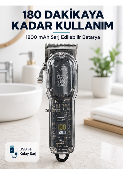 Erkek Saç Tıraş Makinesi Ayarlanabilir Bıçaklı 4 Taraklı 180 Dakika Kullanımlı Lcd Ekranlı Şarjlı 1 - 2 Saat