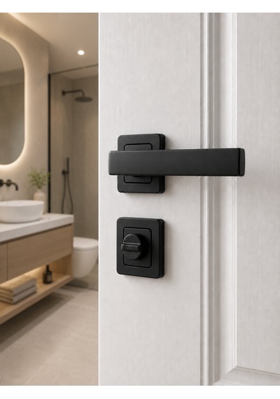 3+1 Evler İçin 7'li Kapı Kolu Seti 5 Takım Oda + 2 Takım Wc Banyo Mat Siyah Kare Rozetli Marka