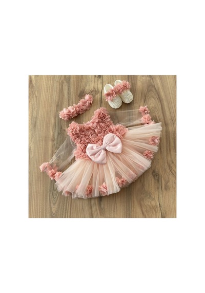 Hayy Baby Kıds Wear Pudra Şifon Çiçekli Tütü Elbise