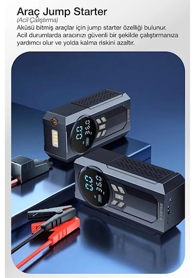 Kensa Taşınabilir Dijital Hava Kompresörü Jump Starter Powerbank Siyah