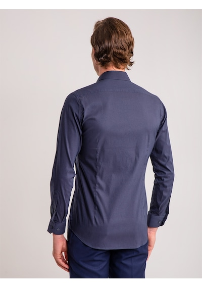 Dufy Lacivert Erkek Ekstra Slim Fit Brent Yaka Uzun Kol Gömlek - 62471 Lacivert