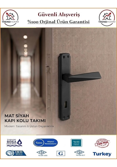 Trendhomm Prizma Aynalı - Mat Siyah - İç Oda Kapı Kolu