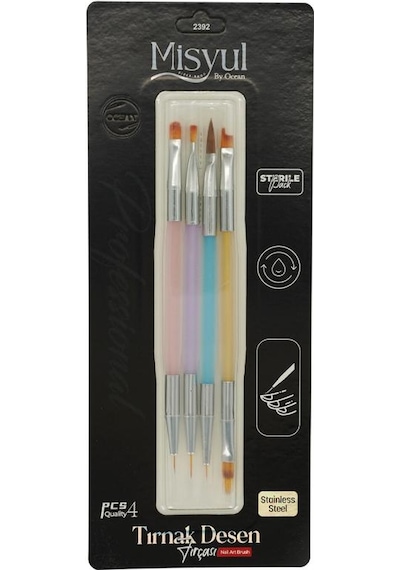 Misyul Tırnak Desen Fırçası 4'lü Çift Taraflı Renkli Mıs-2392