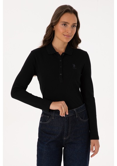 U.S. Polo Assn. Kadın Siyah Basic Polo Yaka Sweatshırt 50307755-VR046