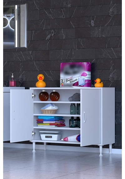 Söke 90 Cm Çok Amaçlı Kapaklı 3 Raflı 4 Bölmeli Şifonyer Dolap Beyaz