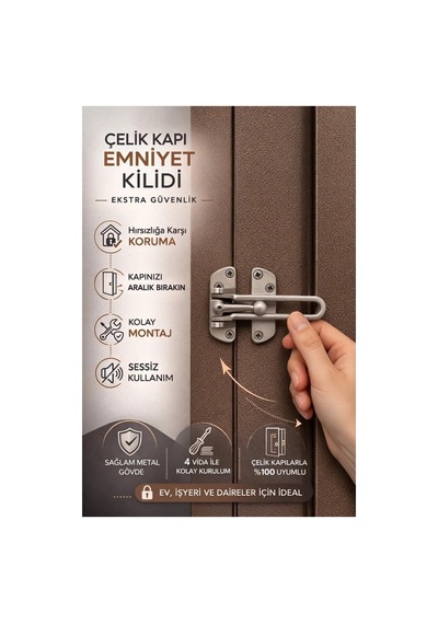 Çelik Kapı Emniyet Kilidi, Metal Güvenlik Aparatı, Hırsızlığa Karşı Ekstra Koruma, Kolay Montaj, Sessiz Kullan Genel