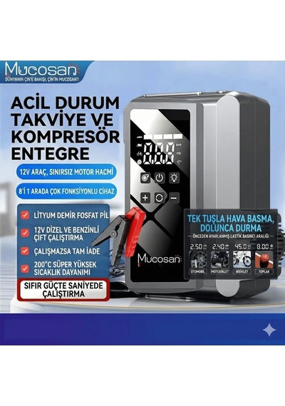 2026 Model 30000mah 5000a Akü Takviye & Lastik Şişirme Pompası