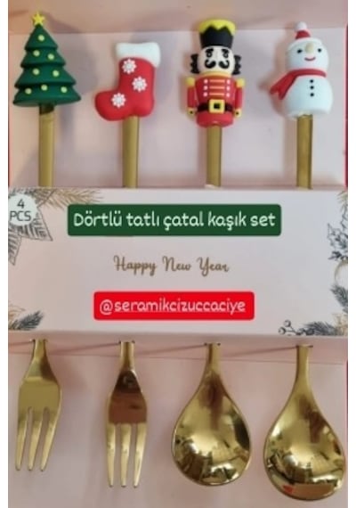 4lü Tatlı Kaşığı-çatalı-yeni Yıl Altın
