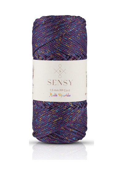 Multi Sparkle Simli Çok Renkli İp 100 Gr Polyester Makrome İpi Mor 1,5 Mm - 150 M