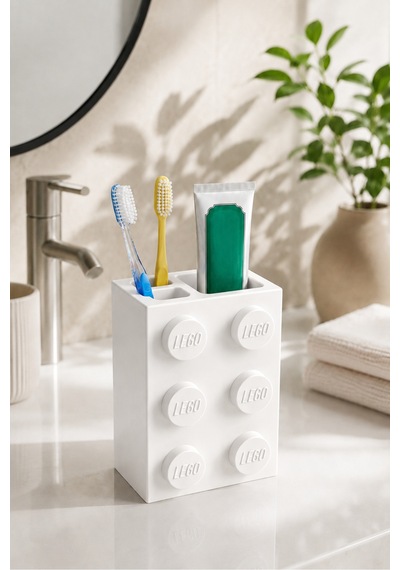 Lego Diş Fırçalığı Çocuk Ve Yetişkinlere Özel Eğlenceli Banyo Düzenleyici Diş Fırça Standı Beyaz