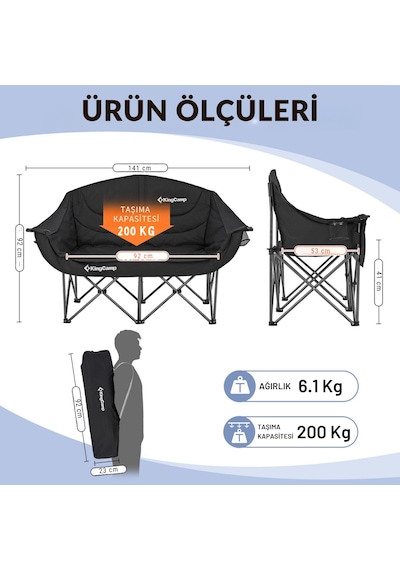 Kingcamp Loveseat Double Çift Kişilik Katlanır Kamp Sandalyesi Black Siyah