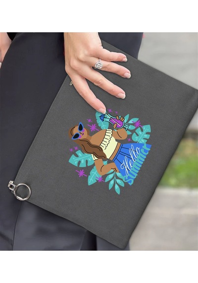 Bk Gift Yaz Temalı-3 Astarlı Antrasit Portföy Çanta 30x21cm, Baskılı El Çantası, Organizer Çanta Çok Renkli