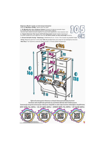 Teo 105 Cm 3 Çekmeceli Çamaşır Sepetli Çok Amaçlı Banyo Dolabı - Beyaz 60+45 X160x32 Cm