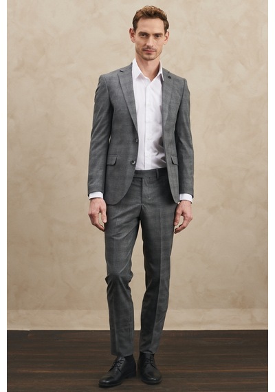 AC&Co / Altınyıldız Classics Ekstra Slim Fit Dar Kesim Mono Yaka Kareli Takım Elbise - 556336968 Gri