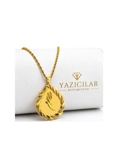 14 Ayar Yaprak Çerçeveli Lale Altın Kolye