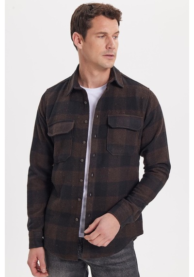 Tudors Erkek Slim Fit Dar Kesim Uzun Kollu Kapaklı Çift Cepli Kareli Kışlık Oduncu Gömlek-41620 Çok Renkli