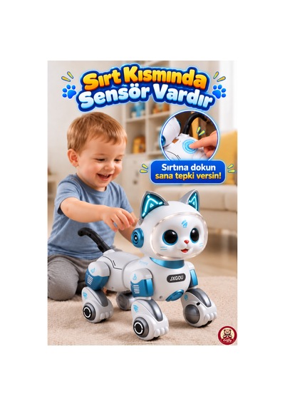 Oyuncak Uzaktan Kumandalı Sensörlü Akıllı Robot Kedi İngilizce Sesli Komutlu Şarjlı Işıklı Sesli Dans Eden Programlanabilir Full Fonksiyon Rc Kedi Mavi