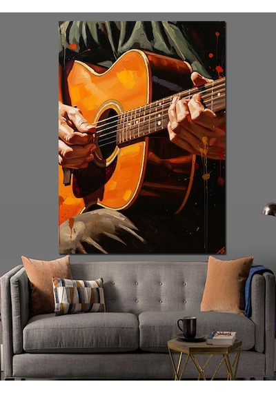 Akustik Gitar Çalan Sanatçı Portresi Dekoratif Kanvas - Mdf Ahşap Tablo