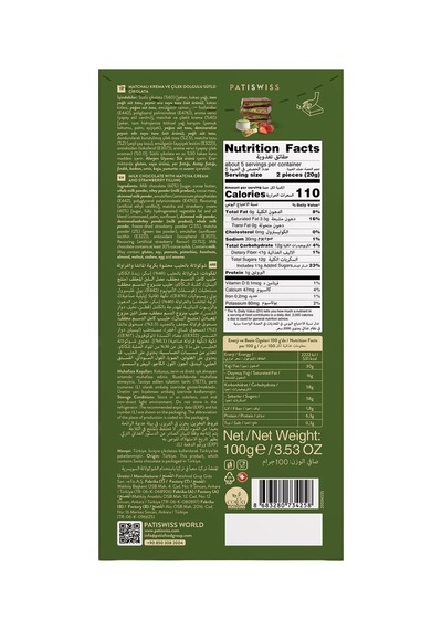 Matchalı Krema Ve Çilek Dolgulu Bitter Çikolata, 100g