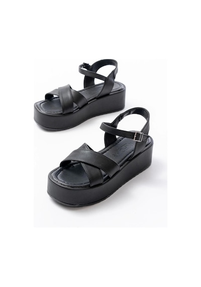 861-1005 Siyah Günlük Çapraz Dolgu Topuk Kadın Sandalet Siyah