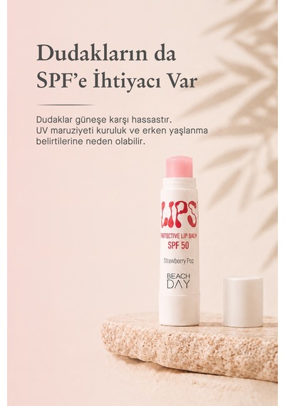 Beach Day Lips Strawberry Pop 50f 5g Dudak Koruyucu Çilekli