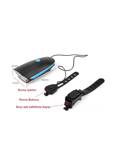 Xml-T6 Led 1200 Mah Su Geçirmez Far Kornalı Bisiklet Feneri Siyah