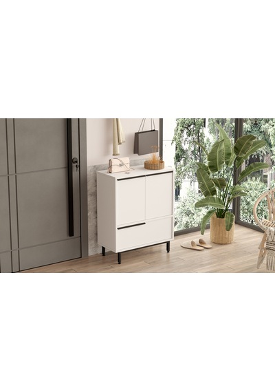 Robin Home Lidya Ayakkabılık Çok Amaçlı Dolap 3 Kapaklı Metal Aya Beyaz