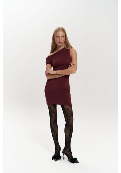 Mai Collection Mai Studios Co. Sheer Bordo Mini Elbise Bordo