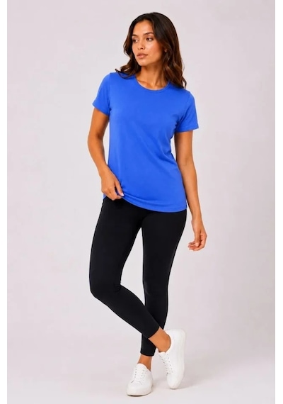 DefyModa Basic Bisiklet Yaka Yazlık Slim Fit T-shirt - Mavi - Hardal Sarısı Çok Renkli