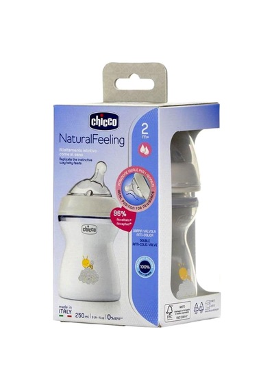 Natural Feeling Silikon Emzikli Pp Biberon, Desenli, 250 Ml, Şeffaf, 2+ Ay Çok Renkli