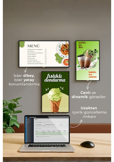 Digital Menü Board Ekran - Duvara Monte - Yüksek Parlaklık Full Hd - 7/24 Reklam & Vitrin Ekranı 32'inç