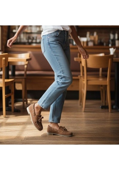 Ne&ve Shoes Taba Süet Hakiki Deri Bağcıklı Makosen Kadın Kolej Loafer
