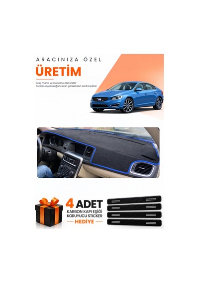 Volvo S60 2011-2017 Uyumlu Torpido Koruma Örtüsü Oto Kılıfı - Siyah Mavi