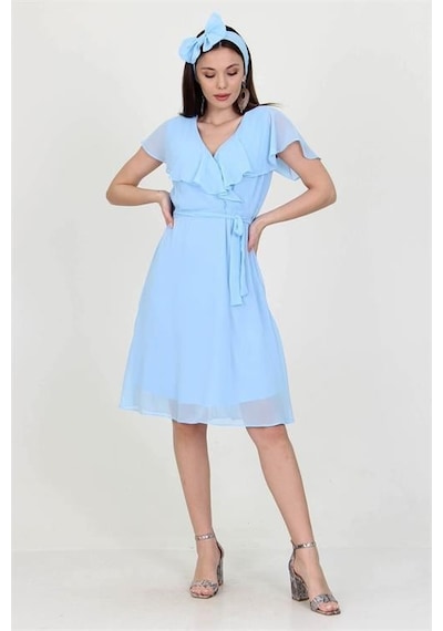 Dip Moda Kadın Şifon Mezuniyet Elbisesi Dpry8081 Bebe Mavisi