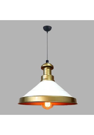 Montero Dekoratif Altın Çerçeveli Siyah Metal Sarkıt Lamba Loft Stil Ra-avz- 4930-92-14 Beyaz