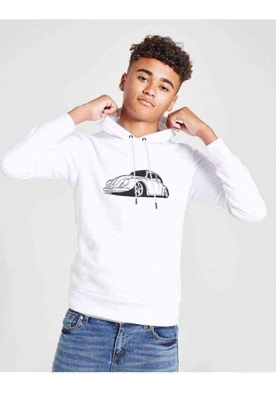 Tshirthane Wv Beetle Vector Baskılı Unisex Çocuk Kapüşonlu Beyaz Sweatshirt