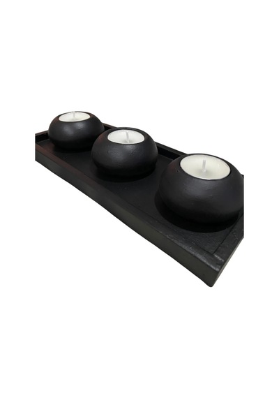 El Yapımı 3'lü Beton Tabaklı Mumluk Set Beton Tealight Set,dekoratif Obje,biblo Siyah