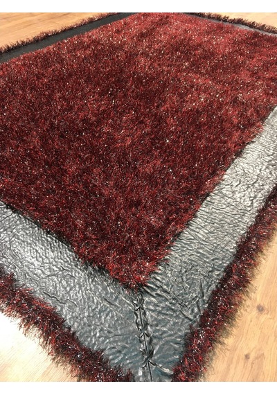 Saray Halı Simli Deri 125X180 Kırmızı Derili Simli Halı !