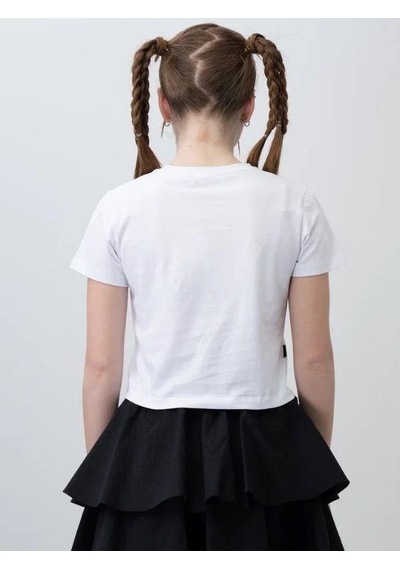 Zekids Kız Çocuk Pamuklu Fiyonk İşlemeli Tshirt-15789 Ekru