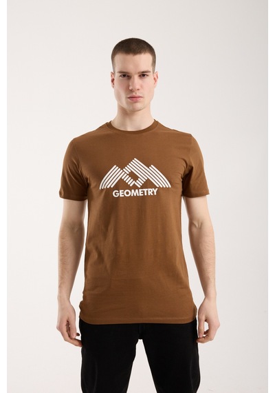 Maximodena Erkek Urban Geometry Baskılı Slim Fit Günlük Tişört - Kahverengi