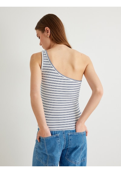 Koton Tek Omuz Üst Ribanalı Pamuklu Slim Fit Lacivert Çizgili 4sak10689ek Lacivert