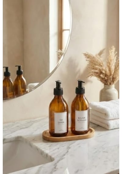 Tr 2'li Cam Sabunluk Seti Bambu Altlıklı Şık Standlı Sıvı Sabunluk Mutfak Ve Banyo İçin Modern Cam Dispen Diğer