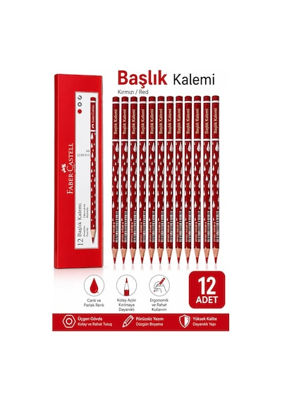 Kırmızı Başlık Kalemi Damla 12 Adet Faber Castell Kırmızı Kurşun Kalem Yumuşak Uçlu Kolay Silinebilir Öğrenci