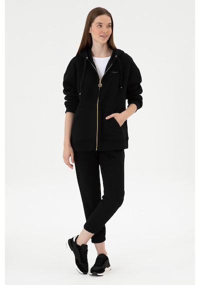 U.S. Polo Assn. Kadın Siyah Şardonlu Kapüşonlu Sweatshırt 50314130-VR046