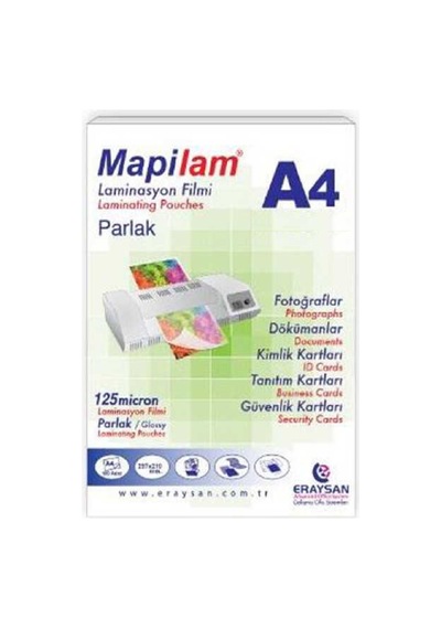 125 Micron A4 Laminasyon Filmi 20 Adet